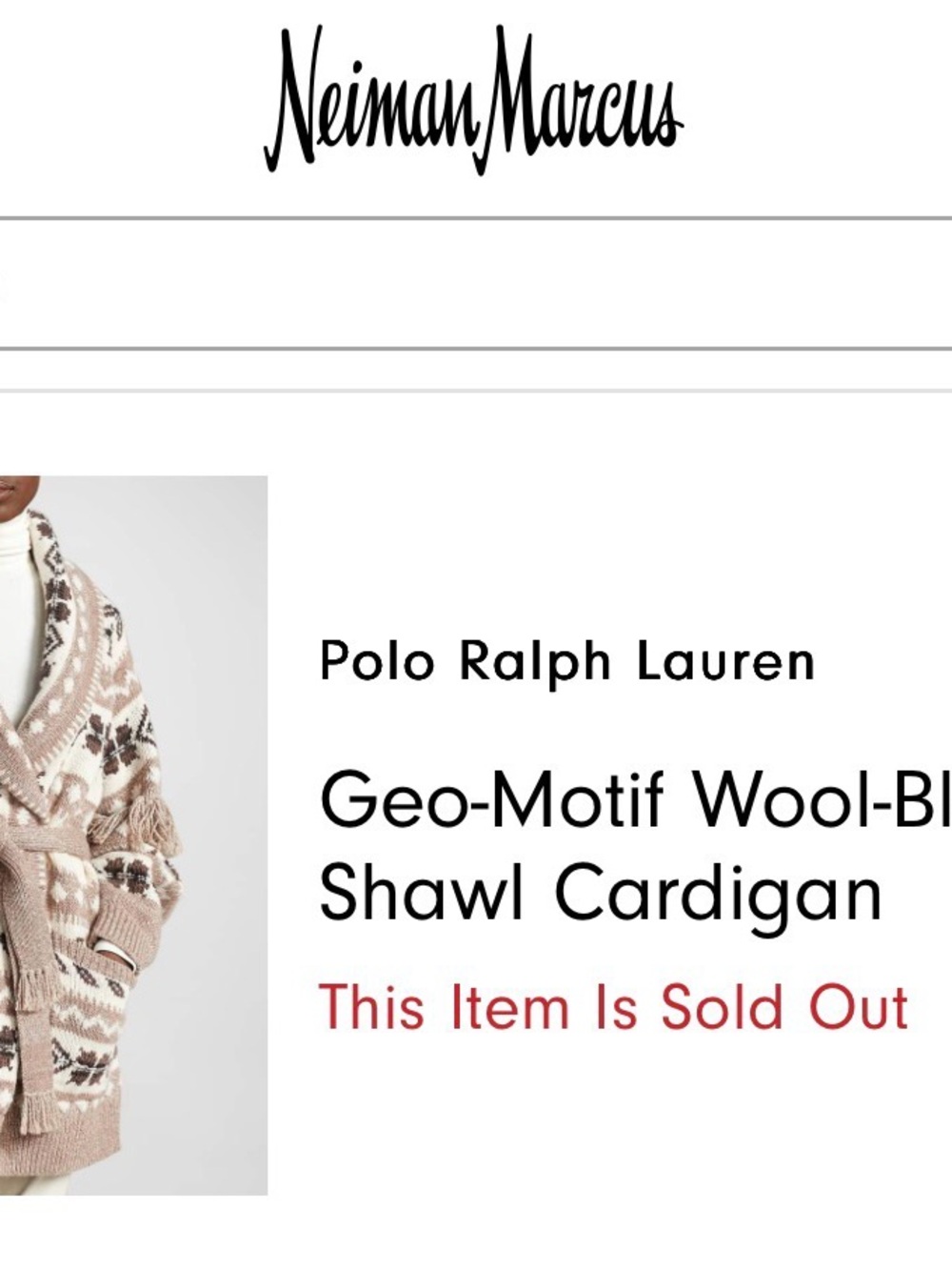Polo Ralph Lauren Aztec southwest Wool Blend Cardigan S NWT